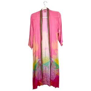 ANTHROPOLOGIE Bl^nk London Kimono Duster Coverup Pink Beach Swim Summer Resort